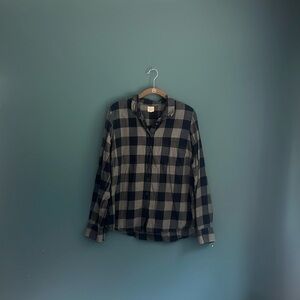 J. Crew navy blue and gray plaid button-down top women’s size large